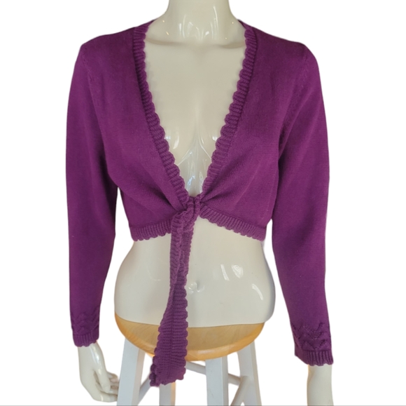 size 14-16 Lane Bryant plum purple cropped cardigan - Picture 2 of 4